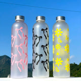 1L Aesthetic Water Bottle With Bow Print, Reusable Water Bottle With Lid, Ribbon Bow Frosted Water Bottle, Multipurpose Water Bottle for Travel