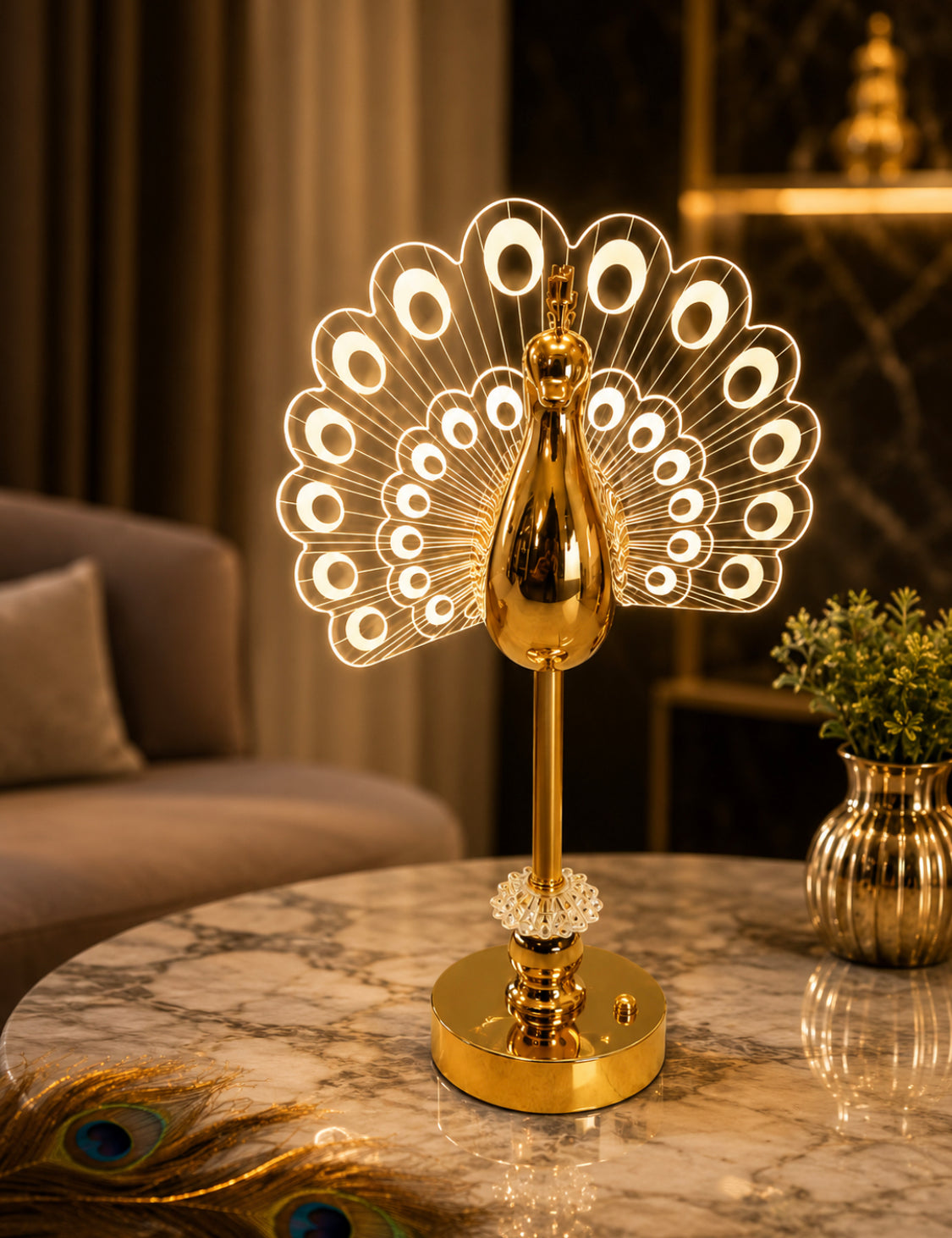 Luxury Crystal Table Lamp, Decorative Crystal Bedside Lamp with Gold Finish, Crystal Ambient Table Lamp, Bedroom Crystal LED Desk Lamp