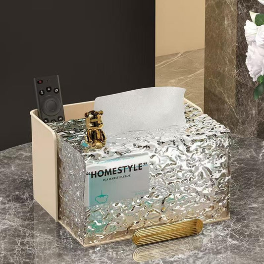 Acrylic Water Texture Tissue Box, Dustproof Napkin Box, Multifunctional Tissue Organizer Container