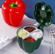 4 In 1 Plastic Capsicum Shape Seasoning Container, Vegetable Shaped Spice Jar Container, Plastic 4 Compartments Seasoning Jar