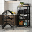 Multi Layer Folding Kitchen Rack, Kitchen Metal Folding Shelves With Wheels, Household Sundries Finishing Balcony Floor Storage Rack, Multi Level Folding Shelves with Wheels, Multifunctional 3 Tier Storage Cart