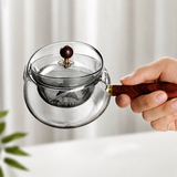 Glass Teapot With Rotating Filter, 360° Rotating Glass Infuser Teapot, Glass Tea Infuser With Wooden Handle, Premium Glass Tea Brewing Kettle