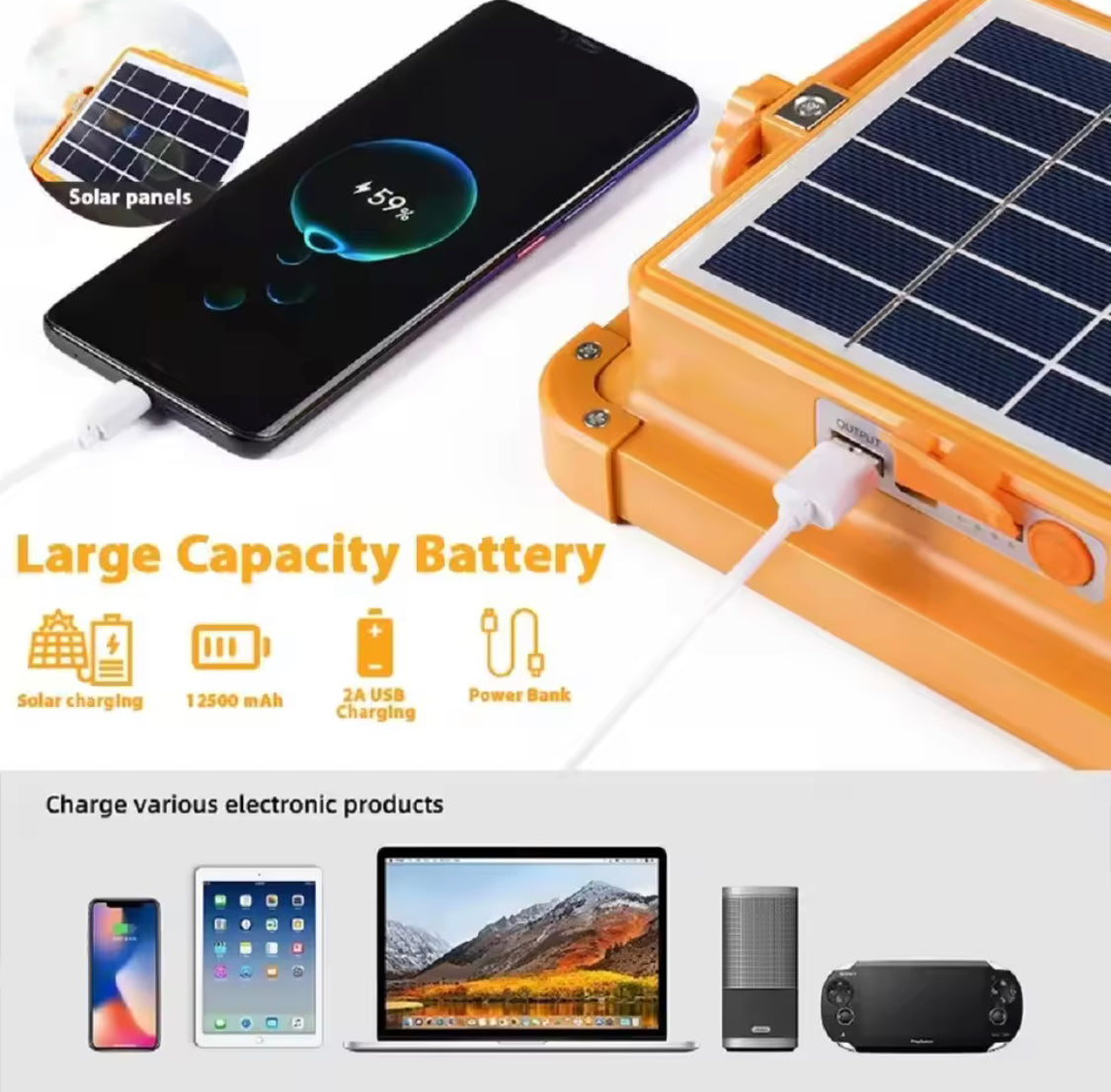 Rechargeable Outdoor LED Solar Floodlight, 500W Spotlight With Mobile Charging Pot, Camping Solar Light, Emergency Lamps Work Light, Handheld Flashlight Outdoor Tent Camping Lamp