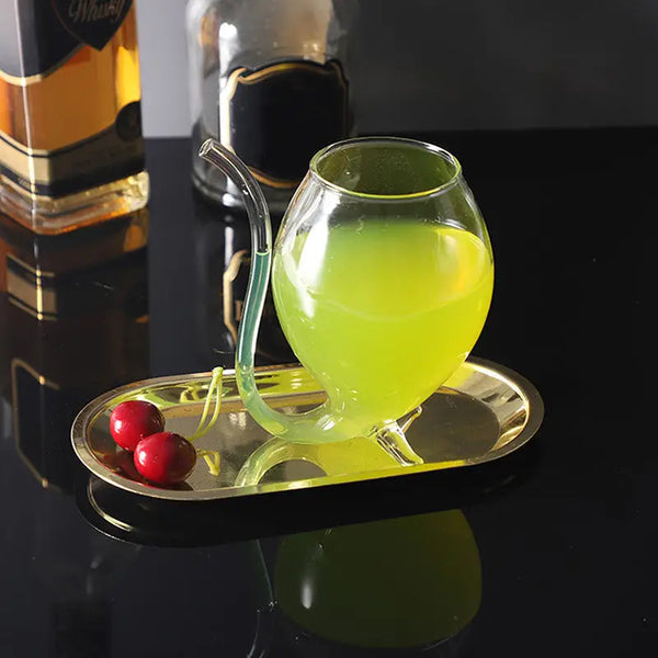 Double Wall Curved Glass Drinking Cup, Transparent Drinking Glass With Built In Tube, Creative Transparent Glass Tumbler, Luxury     Spiral Straw Glass Cup