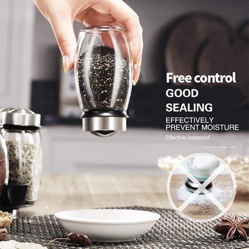6PCS Rotating Spice Rack Set – 360 Degree Glass Seasoning Jar Organizer