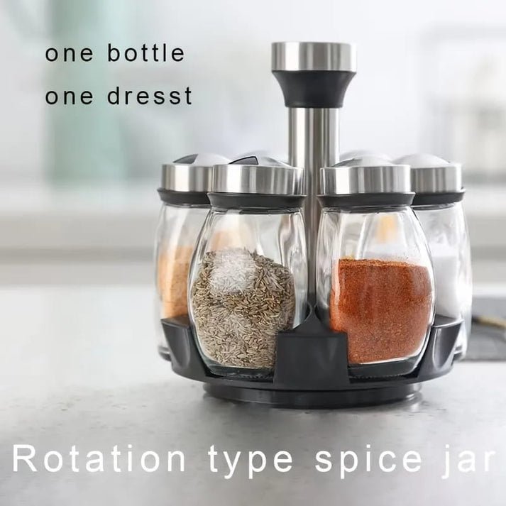 6PCS Rotating Spice Rack Set – 360 Degree Glass Seasoning Jar Organizer