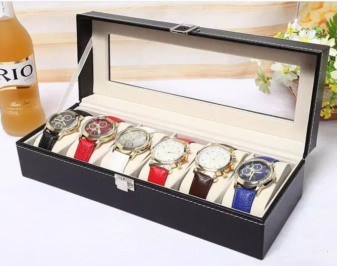 PREMIUM QUALITY 6‑Slot Watch Box | Premium PU Leather Watch Storage Case