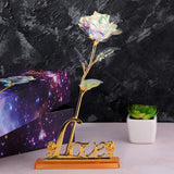 24K Almunium Foil Plated Gold Rose, Glided Gold Crystal Artificial Rose, Plastic Colorful Rose With Love Shape Base for Valentine's Day