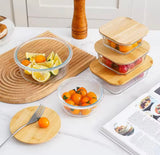 Set of 3 High Borosilicate Glass Bamboo Lunch Box, Heat Resistant Food Storage Containers With Lid, Food Storage Containers