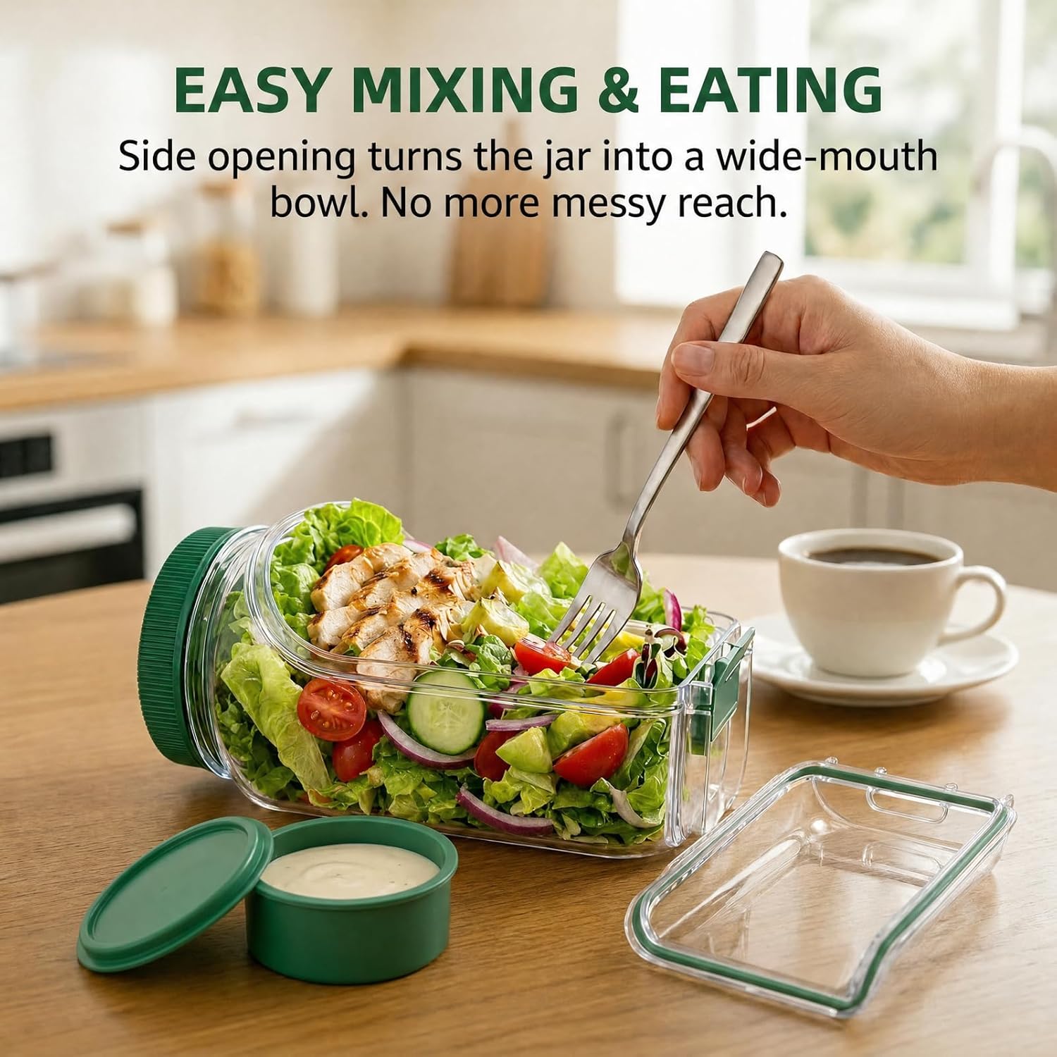 Portable Salad Jar Lunch Container with Dressing Cup