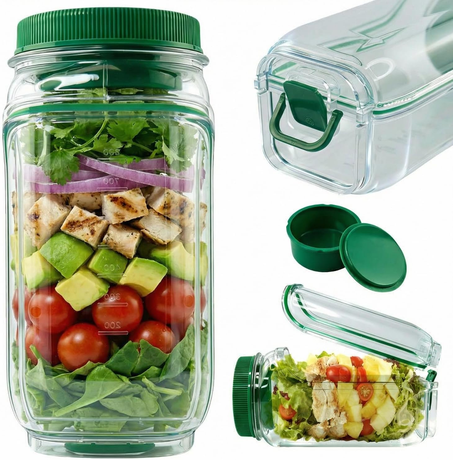 Portable Salad Jar Lunch Container with Dressing Cup