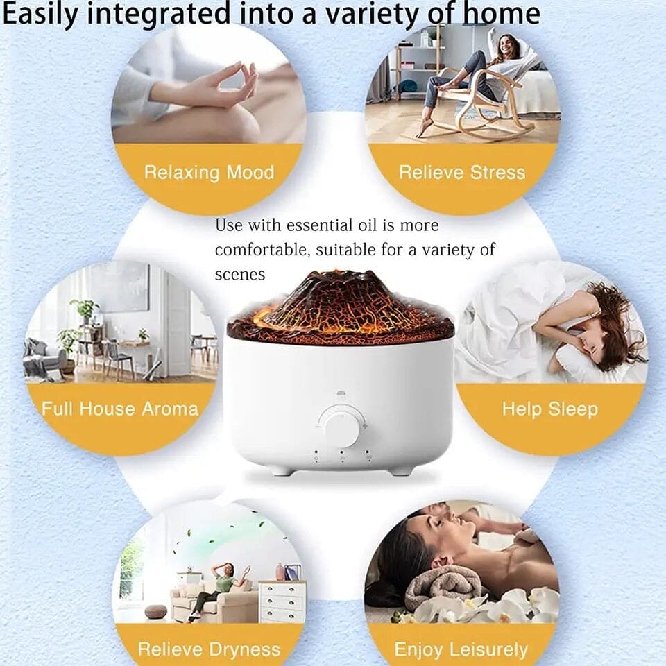 Volcano Aroma Humidifier, Flame Humidifier with Night Light Lamp, Ultrasonic RC Jellyfish Aroma Diffuser, 2 In 1 Essentials Air Freshener, Essential Oils Perfume Blower, Electric Home Freshener Smoke