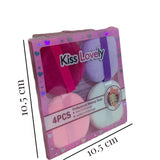Set of 4 Kiss Lovely Makeup Sponge, Loose Powder Puff Ultra Soft Velvet, Makeup Mixing Colourful Puff