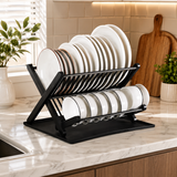 Foldable Dish Drying Rack, Heavy Duty Countertop Dish Drainer, Large Capacity Kitchen Dish Drying Rack, Space Saving Storage Rack Organizer