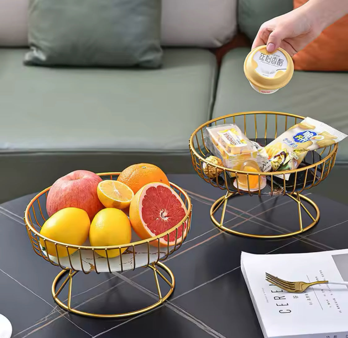 Luxury Fruit Round Bowl Tray, Home Living Room Table Tray, Decorations Fruit Bowl