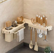 Wall Mounted Over The Sink Organizer Rack, Kitchen Storage Shelf with Knife Holder, Utensil Caddy And Hanging Hooks Rotatable Kitchen Shelf