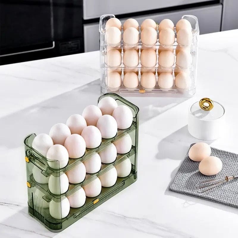Acrylic Egg Organizer, 30 Grids Egg Storage Box, Egg Fresh Keeping Case, Multi Layer Egg Tray Organizer, Creative Flip Egg Box,  3 Layer Flip Fridge Egg Tray Container, Kitchen Countertop Fresh Egg Storage Container, Folding Egg Tray