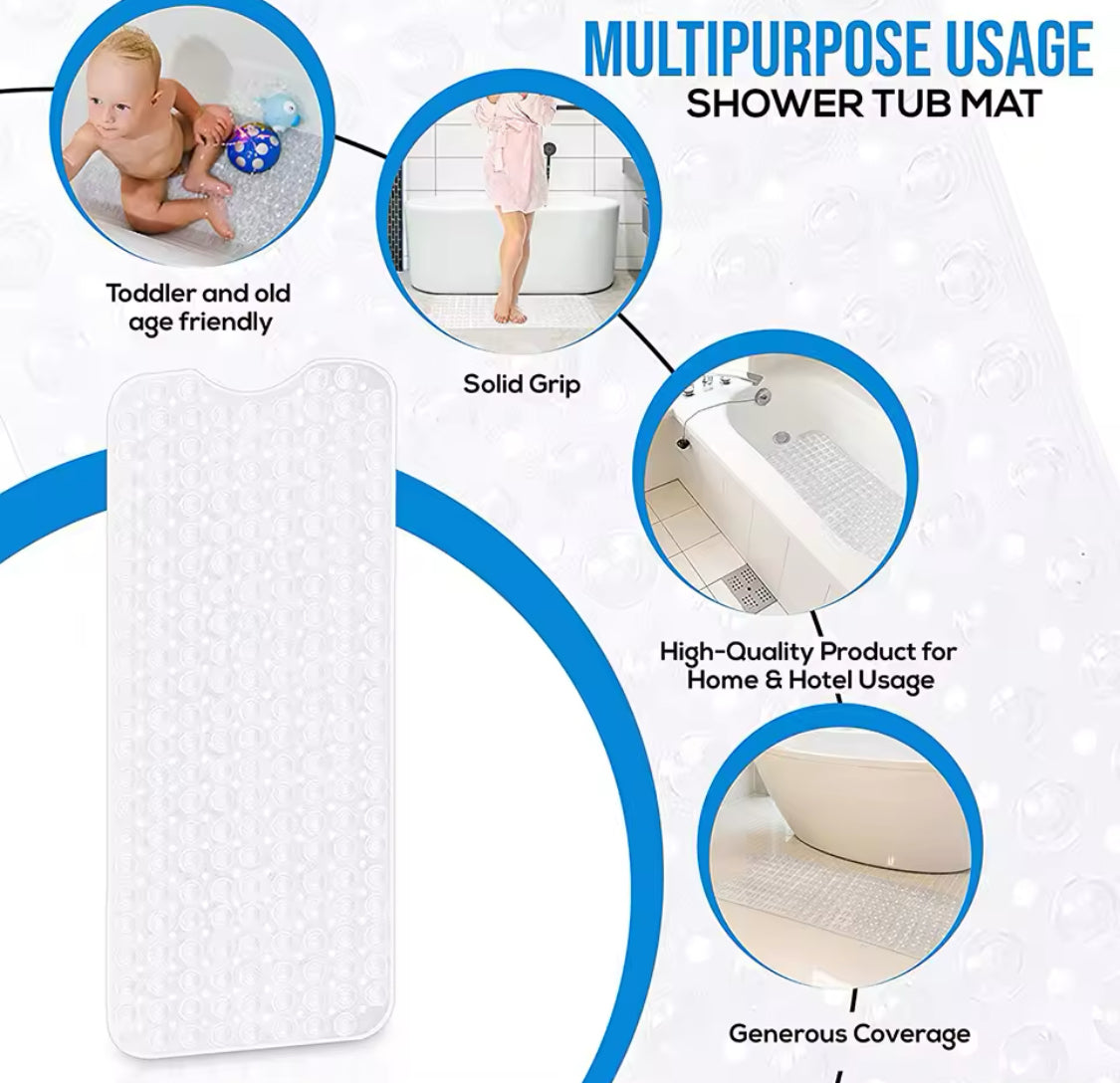 Rectangle PVC Anti Skid Bath Mat, Soft Shower Bathroom  Mat, Suction Cup Non Slip Bathtub Carpet