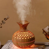 Mini Vase Air Humidifier, Wood Grain Flower Humidifier, 300ml USB Aroma Diffuser,  Electric Ultrasonic Water Aroma Essential Oil Diffuser, Home Room Fragrance Air Purifier, 7 Color Portable Cool Mist Humidifier