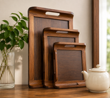 3Pcs Wooden Serving Tray Set with Handle, Multipurpose Wooden Serving Tray Set, Bamboo Style Wooden Serving Tray, Kitchen Serving Tray Set