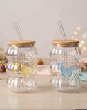 Cute Wavy Textured Glass Tumbler with Butterfly & Bow Decoration