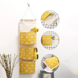 3 Pocket Hanging Storage Bag, Wall Pocket Hanging Holder, Multipurpose Sundry Storage Pocket, Linen Bathroom Toiletry Home Decor Hanging Bag, Creative Cotton And Linen Waterproof Storage Hanging Bag, Wardrobe Door Hanging Storage Bag