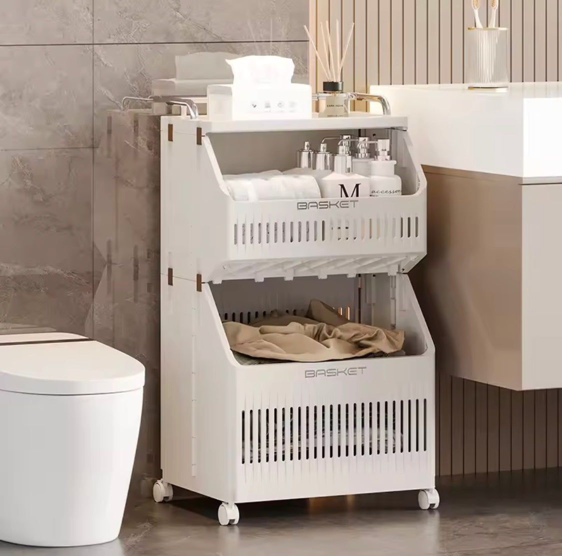 Multi Layer Laundry Basket, Multifunctional Trolley For Kitchen And Bathroom, Moveable Trolley For Living Room
