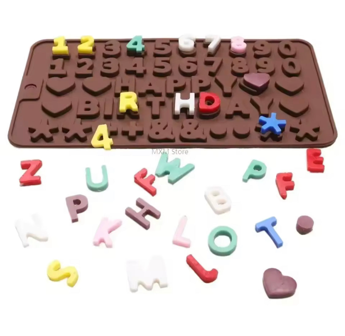 Silicone Birthday Mix Shapes Mold, English Alphanumeric Silicone Chocolate Molds, Cake Decorating Accessories