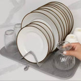 2 In 1 Dish Drying Mat, Foldable Dish Drying Rack, Kitchen Countertop Drying Mat, Non Slip Waterproof Dish Drying Rack