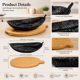 Elegant Leaf Shaped Serving Platter with Wooden Stand, Decorative Leaf Fruit Bowl, Luxury Tabletop Leaf Serving Dish, Leaf Centerpiece Bowl