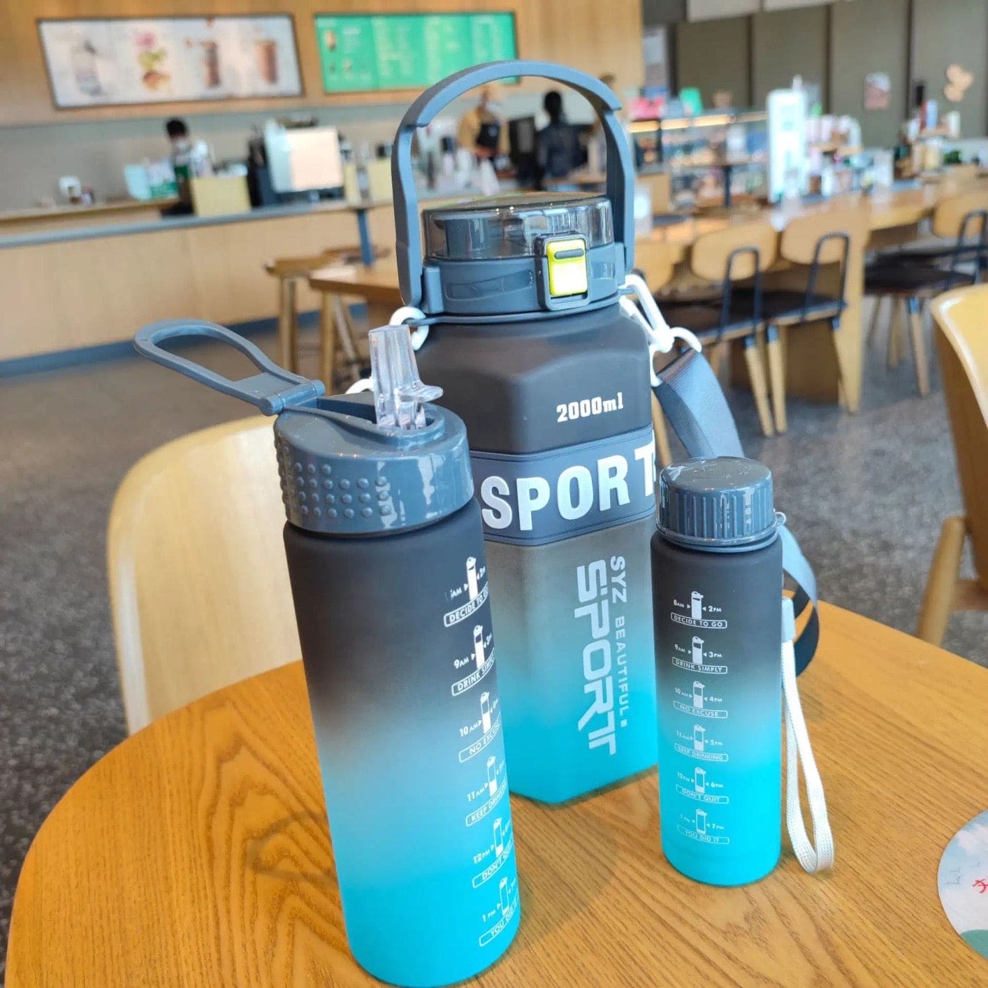 Set Of 3 Sport Water Bottle With Straw, Modernist Ombre Letter Graphic Drinking Bottle, Outdoor Gradient Drink Bottle, Large Capacity Water Dispenser Bottle