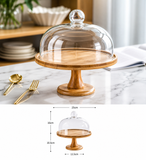 Premium Wooden Cake Stand With Glass Cover, Nordic Cake Stand With Glass Lid, Wooden Dessert Display Stand, Decorative Cake And Dessert Stand