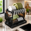 Premium 2 Tier Dish Drying Rack, Space Saving Dish Drying Stand, Countertop Dish Rack With Drainage Tray