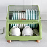 Double Layer Kitchen Dish Rack with Lid, Dustproof Dish Rack Organizer, Kitchen Dish Drying Rack, Multifunctional Storage Organizer