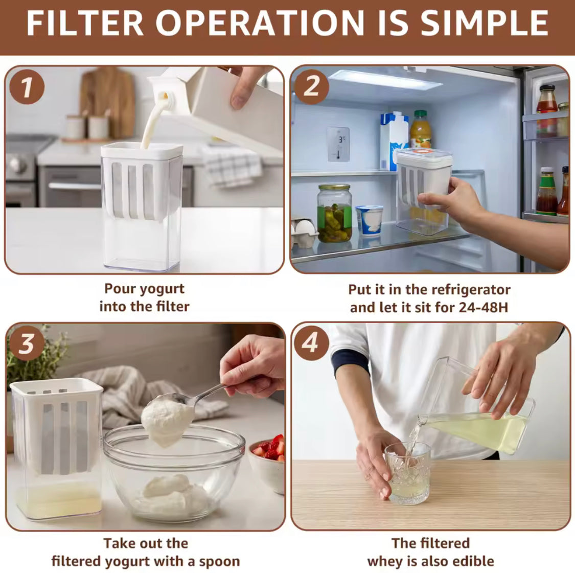 Portable Yogurt Strainer Cup,  Greek Yogurt Filter with Separator, Food Grade Greek Yogurt Strainer, Large Capacity Fine Mesh Cheese Yogurt Maker with Lid