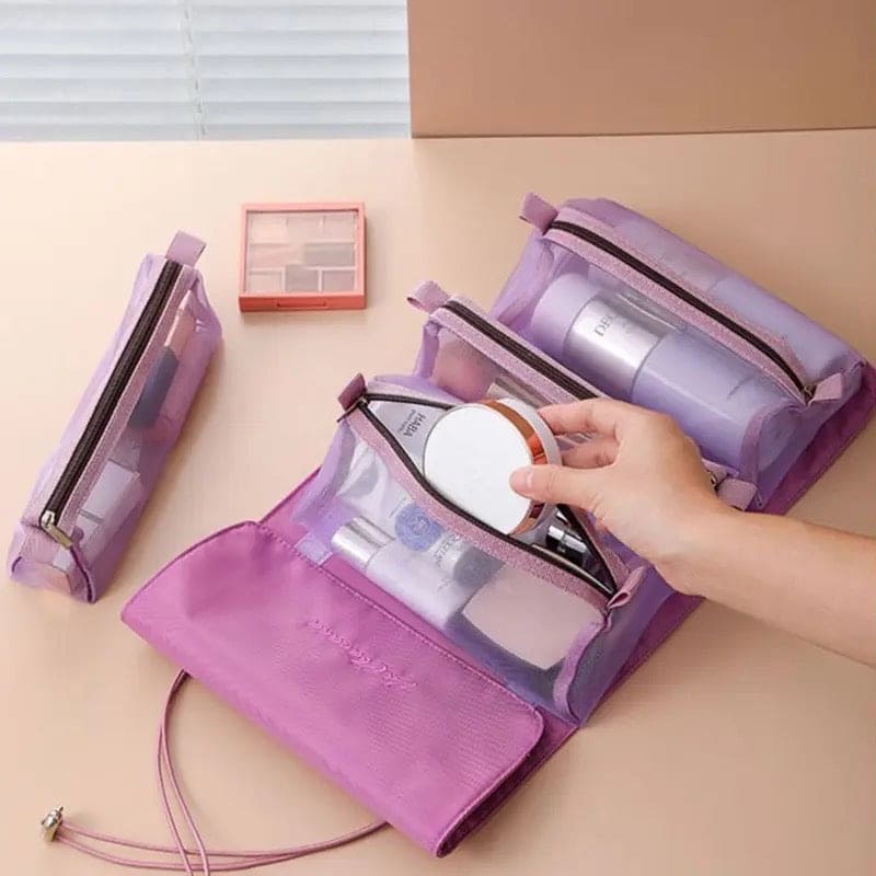 4 In 1 Foldable Mesh Bag, Separable Toiletry Storage Bag Organizer, Multifunctional Women Cosmetic Bag, Travel Organizer Foldable Hanging Nylon Wash Storage Bag, Portable Makeup Bag Toiletry Pouch, Portable Detachable Wash Pouch