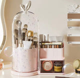 360 Rotating Makeup Organizer With Dustproof Cover, Multi Layer Cosmetic Storage Box with Drawer, Cage Shape Brush Organizer, Lipstick and Eyebrow Pencil Holder