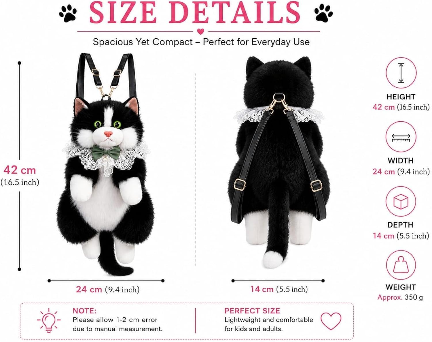 Cute Cat Plush Stuffed Backpack,     Kawaii Cat Backpack Carrier, Fluffy Cat Doll Backpack, Adorable Cat Shoulder Backpack