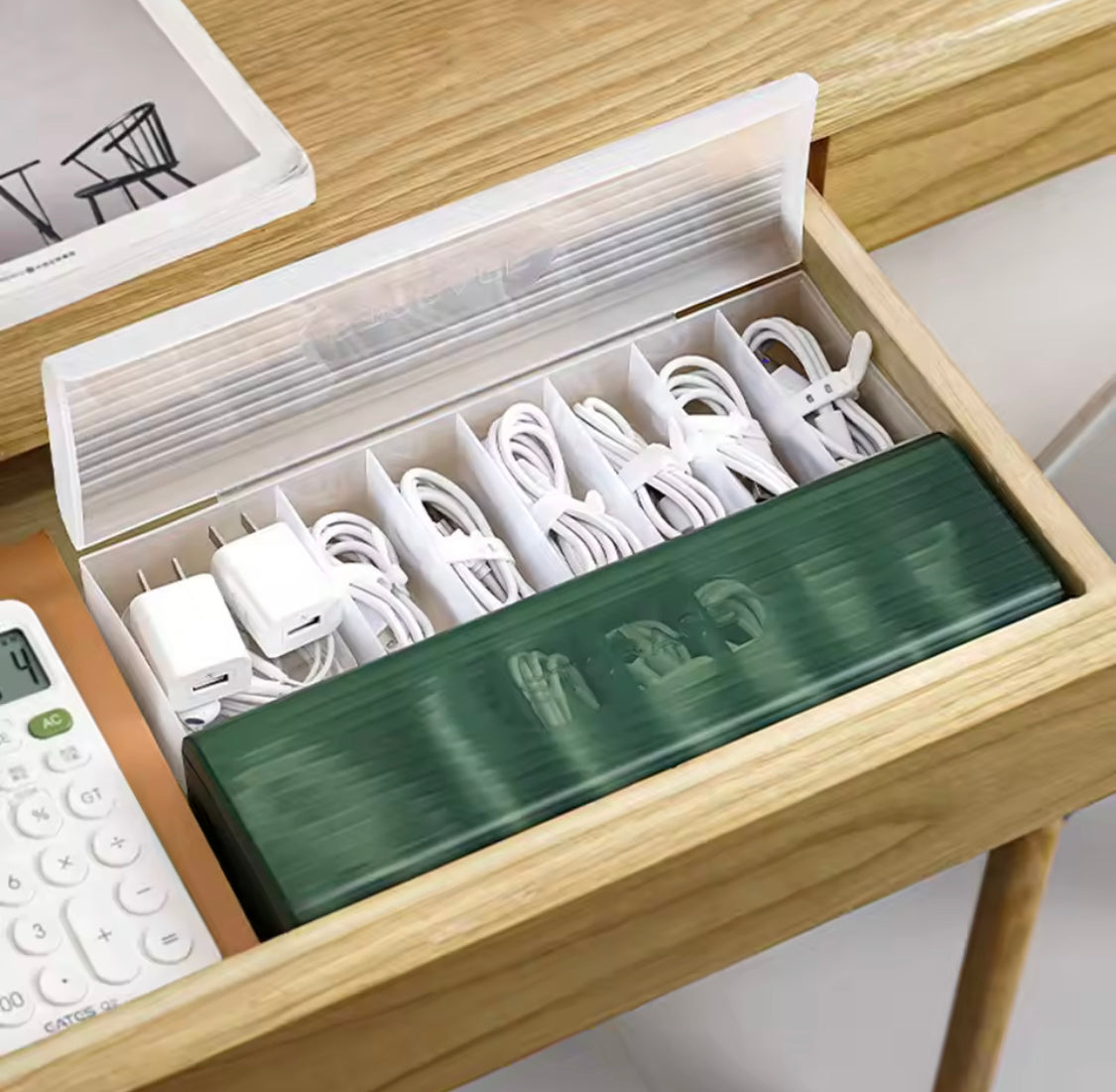 Multi Compartment Data Cable Storage Box, Transparent Data Cable Organizer With Lid, Dustproof Desktop Organizer For Office Home