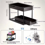 Double Deck Pull Out Organizer, 2 Tier Under Sink Organizer, Organizer Storage Rack With Hooks Hanging