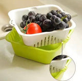 2 In 1 Plastic Drainage Basket, Square Fruit and Vegetable Filter Basket, Fruits And Vegetables Strainer Basket With Cover