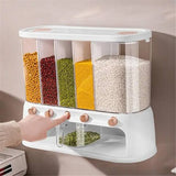 10KG Wall Mounted Cereal Dispenser, Large 6 Compartment Cereal Dispenser, Rice Storage Dispenser