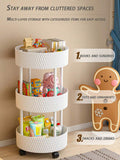 3 Tier Rolling Storage Cart With Wheels, Home Snack Vegetables Storage Rack with Wheels, Multi Tier Floor Rack Organizer, Movable Sundries Storage Organizer