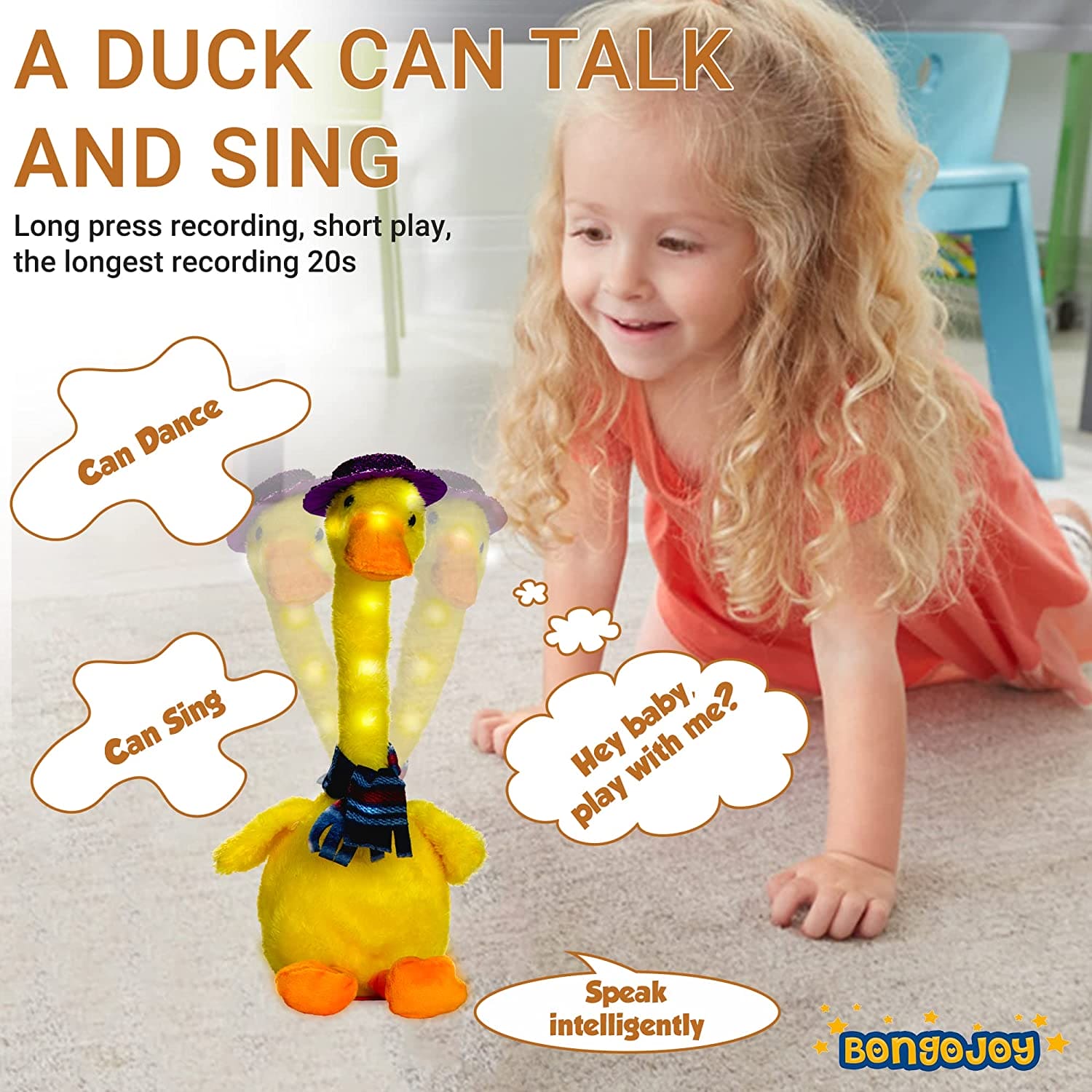 Lovely Talking Toy Dancing Duck, Electronic Dancing Ducks with Funny Clothes, Duck Plush Toy, Luminous Recording Learning to Speak Twisting Kid Toy, Speak Talk Sound Record Repeat Toy, Kids Education Toy