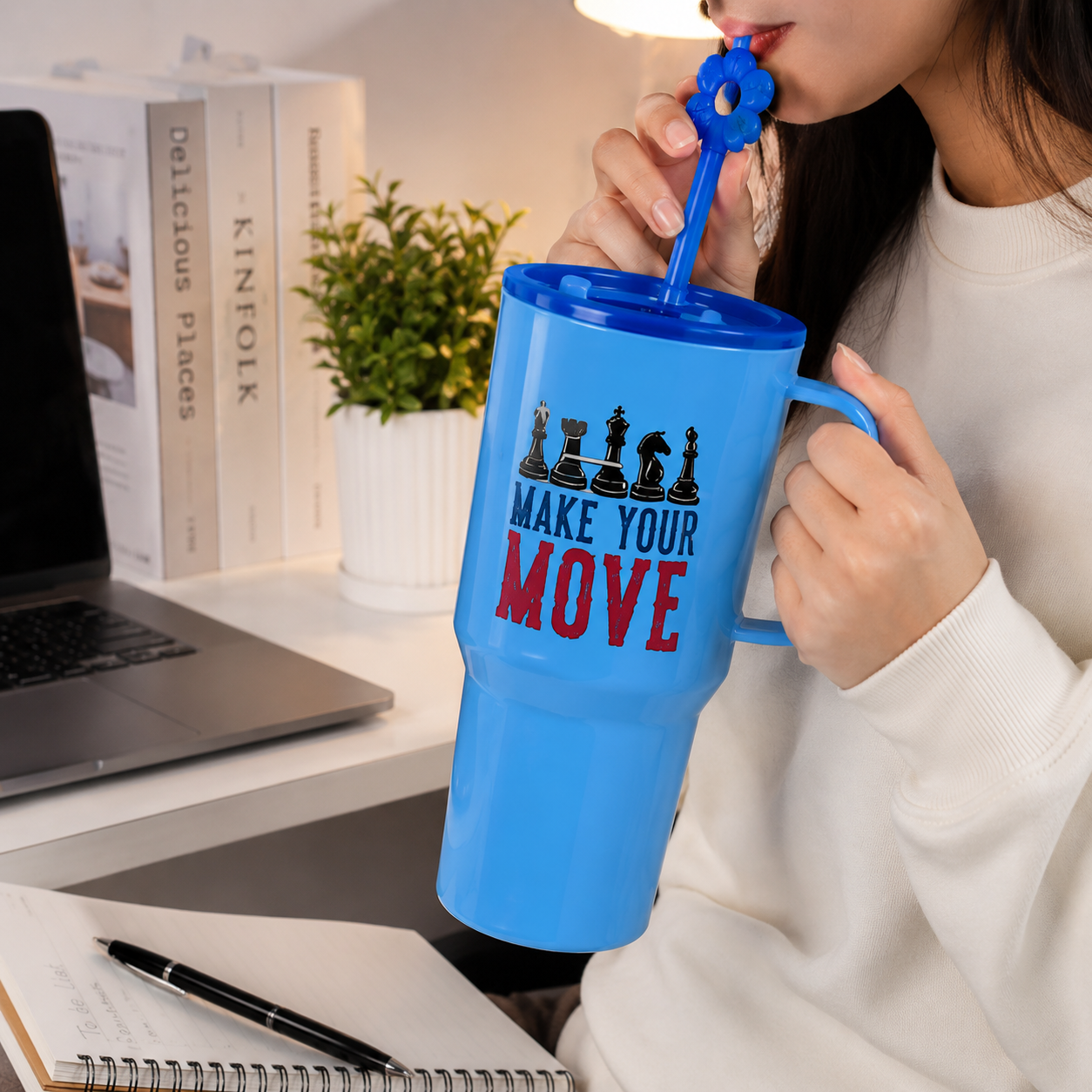 Insulated Travel Tumbler with Handle And Straw, Leak Proof Coffee Tumbler, Women Coffee Tumbler With Lid And Straw