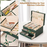 3 Layer PU Leather Jewelry Storage Organizer Box with Lock