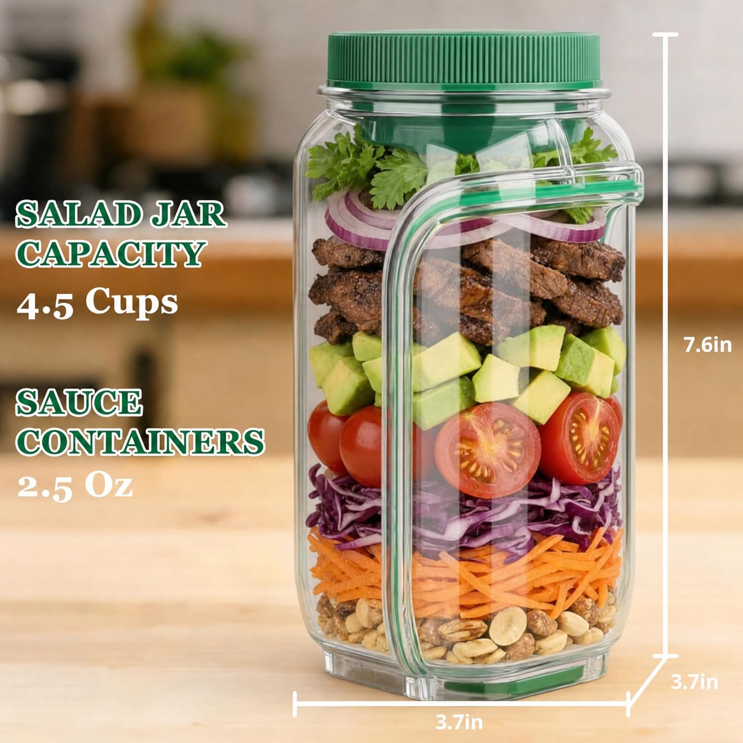 Portable Salad Jar Lunch Container with Dressing Cup