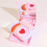 Mini Heart Makeup Brush Set, Portable Makeup Mirror with 5 Pcs Makeup Brushes, Hand Hold Pocket Foldable Beauty Makeup Tools Set, Portable Makeup Brush Box With Mirror