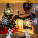 Fire Works String Light, 120 LED Copper Wire Firework Lights, Battery Operated Fairy String Lights with Remote, Waterproof Starburst Firework Garland String Lights