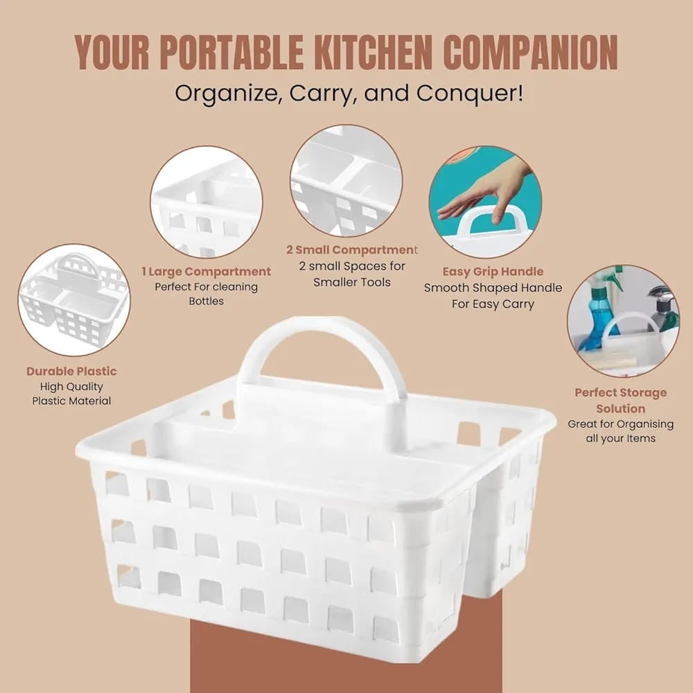 3 Compartments Shower Caddy Basket With Handle, Durable Bathroom Storage Organizer, Toiletries Storage Basket